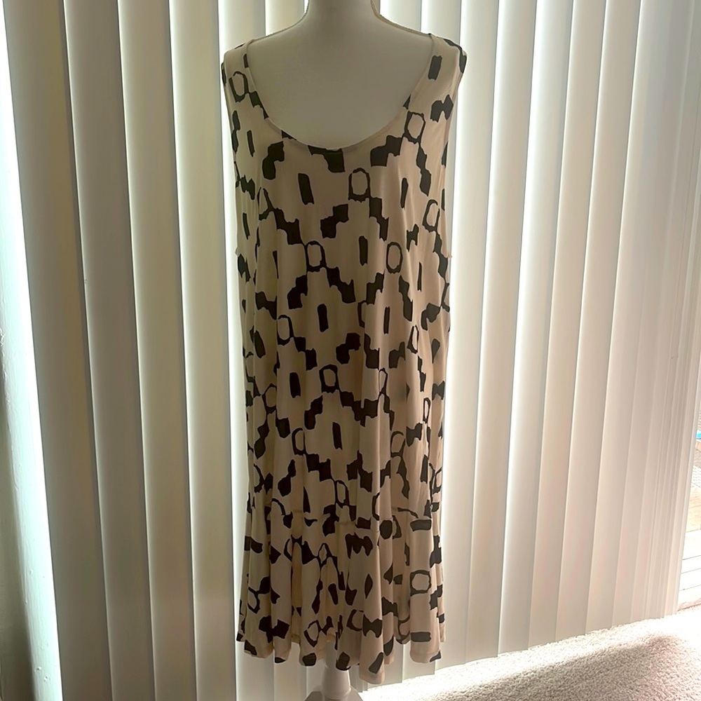 H&M Cream & White Swing Dress with Ruffle Hem
